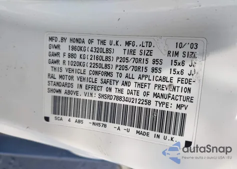 2004 Honda Cr-V Ex из США, поврежденный, VIN SHSRD78834U212258